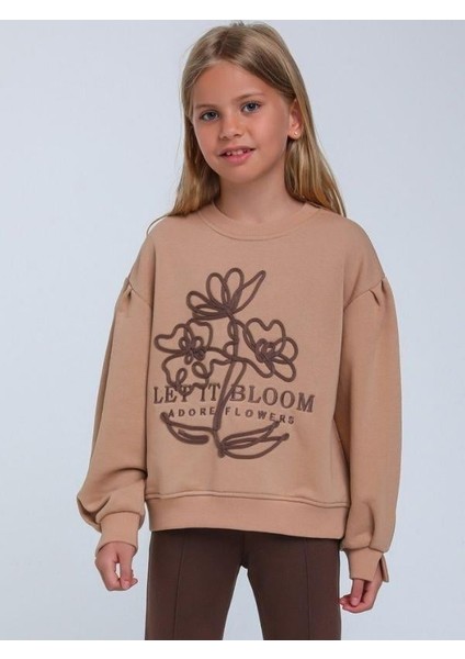 Kız Çocuk Çiçek Nakışlı Sweatshirt