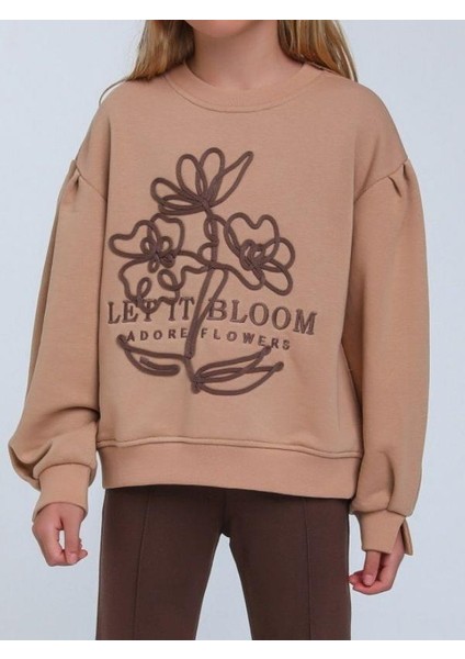 Kız Çocuk Çiçek Nakışlı Sweatshirt