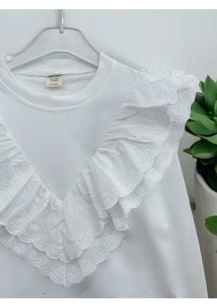 Kız Çocuk Yakası Dantel Güpür Detaylı Pamuklu Bluz fırsatları
