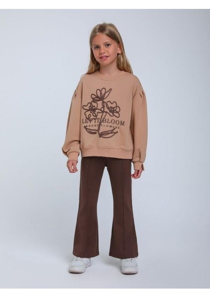 Kız Çocuk Çiçek Nakışlı Sweatshirt