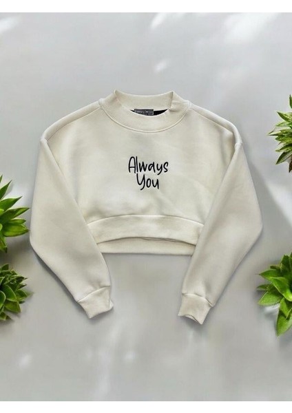 Kız Çocuk Üç Iplik Şardonlu Always Yazılı Crop Sweatshirt