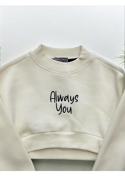 Kız Çocuk Üç Iplik Şardonlu Always Yazılı Crop Sweatshirt modelleri