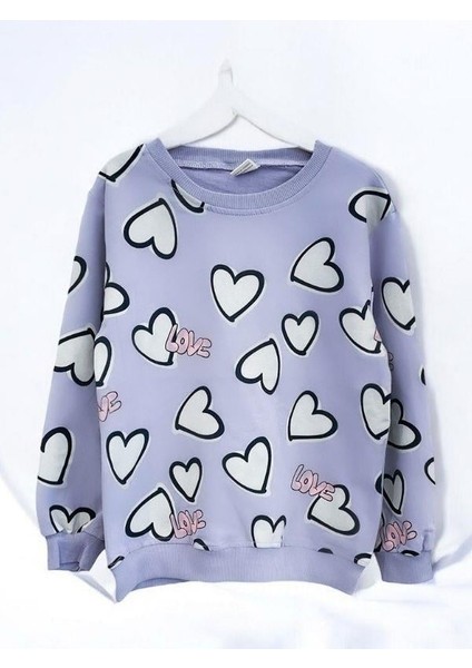 Kız Çocuk Kalp Desenli Pamuklu Sweatshirt fiyatları