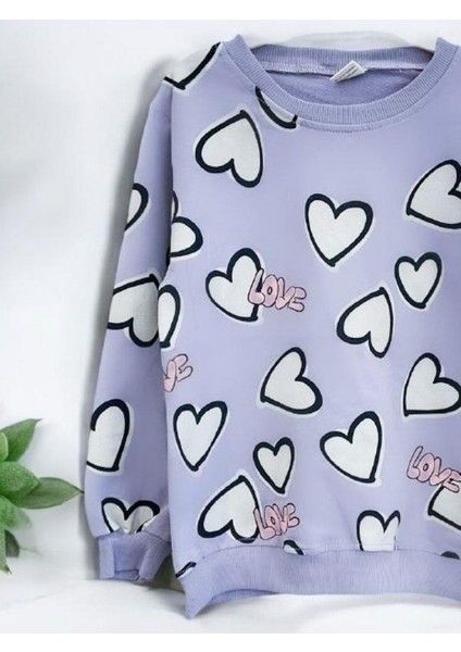 Kız Çocuk Kalp Desenli Pamuklu Sweatshirt modelleri
