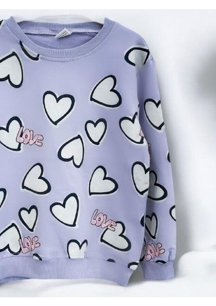 Kız Çocuk Kalp Desenli Pamuklu Sweatshirt fırsatları