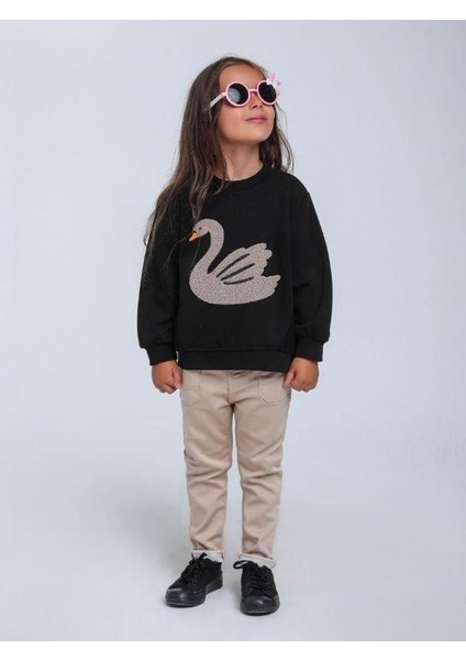 Kız Bebek Nakışlı Kuğu Desenli Sweatshirt