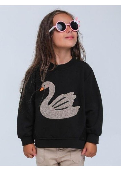 Kız Bebek Nakışlı Kuğu Desenli Sweatshirt