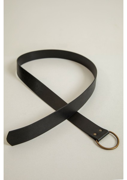 Küçük Oval Tokalı Kadın Kemer-Siyah