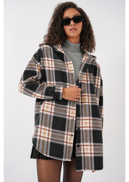 0710 Kapüşonlu Oversize Gömlek - D. Siyah