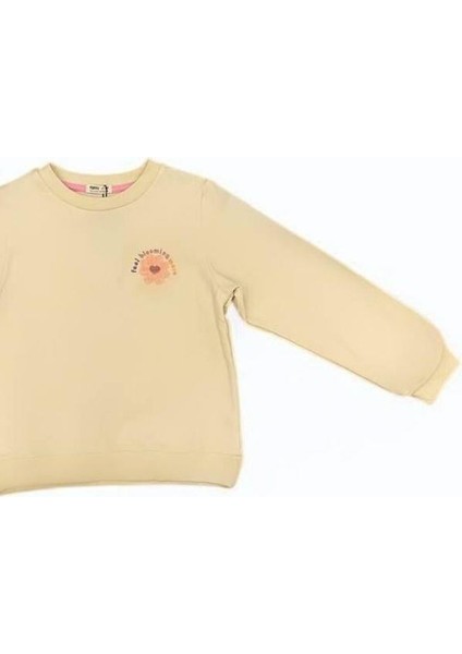 Kız Çocuk Çiçek Desenli Pamuklu Sweatshirt indirimleri