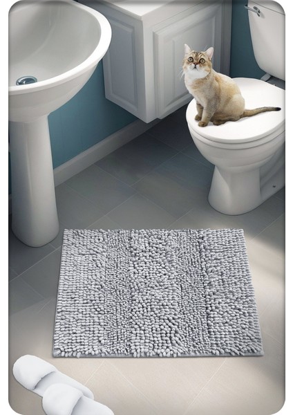 Pamuk Tafting Su Emici Banyo Paspası, Banyo Halısı Makarna 60 x 50 cm