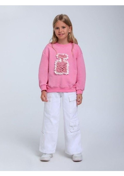 Kız Çocuk Parfüm Şişesi Örgü Detaylı Sweatshirt
