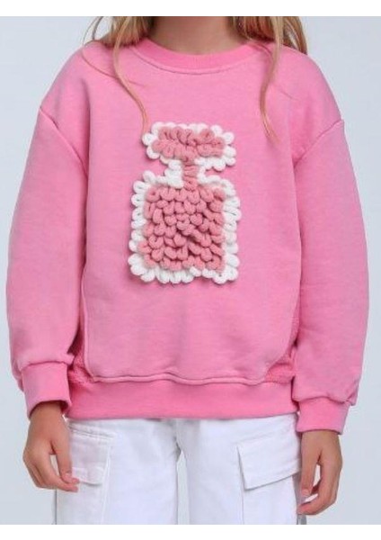 Kız Çocuk Parfüm Şişesi Örgü Detaylı Sweatshirt