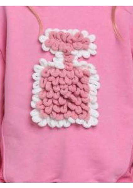 Kız Çocuk Parfüm Şişesi Örgü Detaylı Sweatshirt