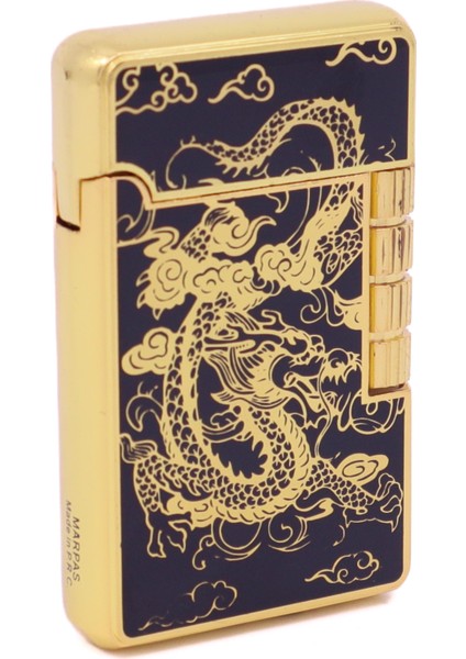 Dupont Tarzı Mum Alev Çakmak Ejder Gravür Desen - Siyah/altın Rengi