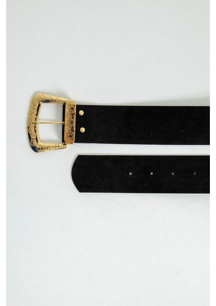 Işleme Detay Süet Kadın Kemer-Siyah modelleri