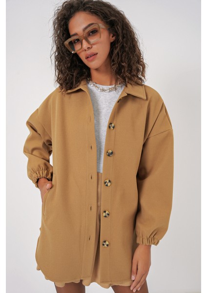 0674 Cepli Oversize Gömlek - Hardal