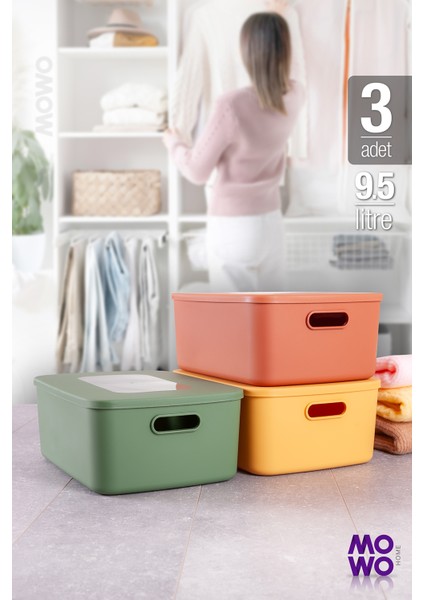 Retro Box Mix Renk 9,5 Lt Çok Amaçlı Düzenleyici Kapaklı Kutu, Saklama Kutusu, Organizer, Storage