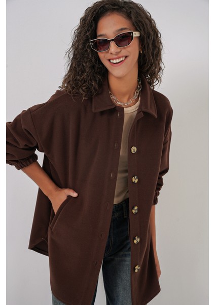 0674 Cepli Oversize Gömlek - C. Kahverengi