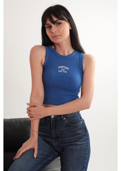 Kaşkorse Kumaş Newyork Nakışlı Kadın Crop-Saks fiyatları