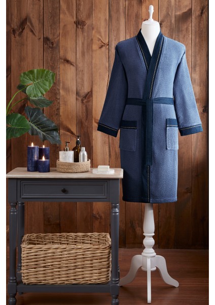 Oregon Maskülen Nakışlı Denim Kimono Bornoz XL - Lacivert