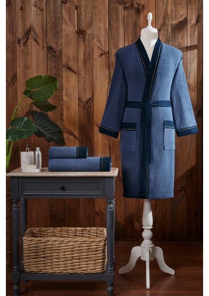 Oregon Maskülen Nakışlı Denim Kimono Bornoz XL - Lacivert modelleri