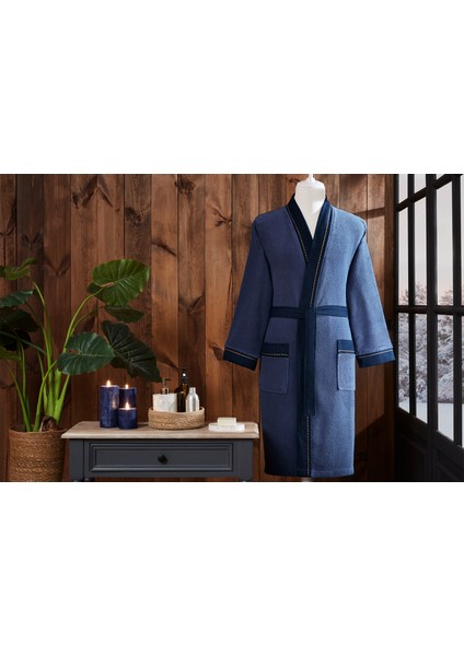 Oregon Maskülen Nakışlı Denim Kimono Bornoz XL - Lacivert fırsatları