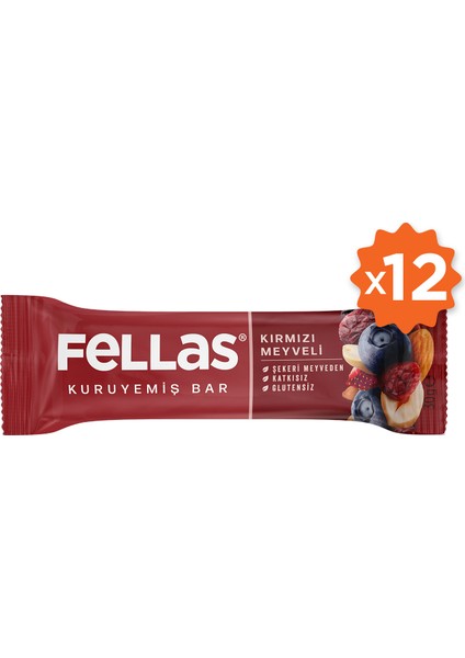 Kırmızı Meyveli Kuruyemiş Bar 30 gr x 12 Adet