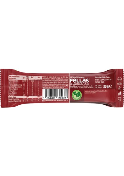 Kırmızı Meyveli Kuruyemiş Bar 30 gr x 12 Adet