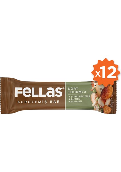 Dört Tohumlu Kuruyemiş Bar 30 gr x 12 Adet