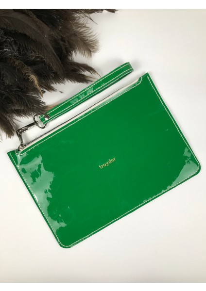 Rugan Deri Clutch Çanta Yeşil Renk
