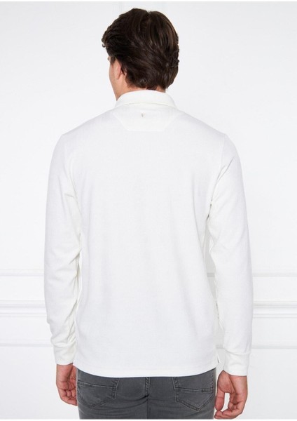 Düğmeli Gömlek Yaka Beyaz Sweatshirt