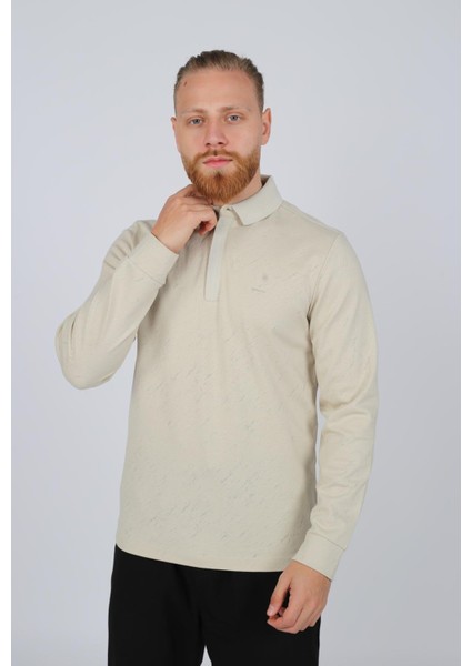 Polo Yaka Uzun Kol T-Shirt SweatShirt Bej