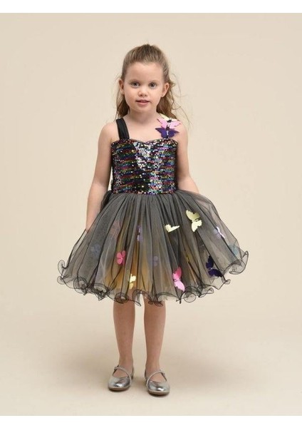 Kız Çocuk Pul Işlemeli Tül Detaylı Kelebek Tasarımlı Abiye Elbise fiyatları