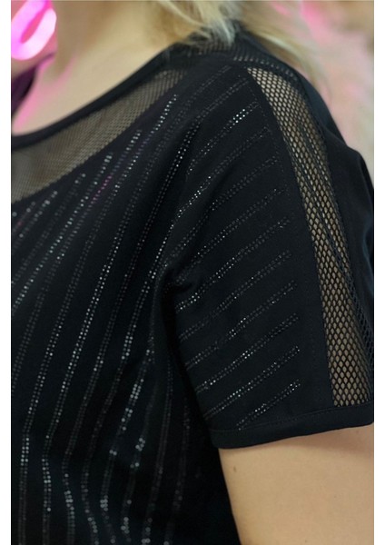 Rahat Kalıp File Detaylı Büyük Beden Crystal Taş Baskılı Pamuk Kadın T-Shirt fırsatları