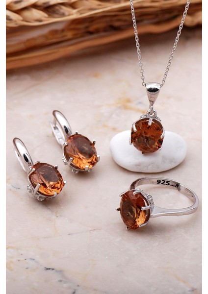 Sultan Taşlı Rodyumlu Gümüş Set 2353