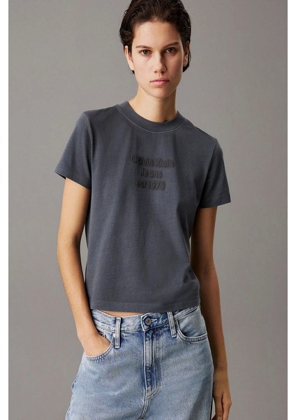 Washed Puff Prınt Baby Tee