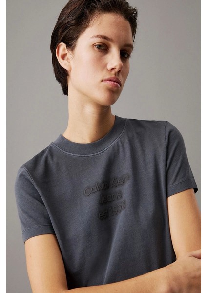 Washed Puff Prınt Baby Tee