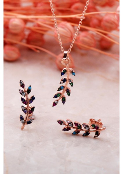 Yaprak Tasarım Mix Rose Gümüş Ikili Set 2342