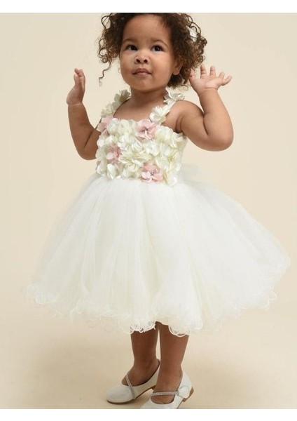Kız Çocuk Tül ve Çiçek Detaylı Tasarım Abiye Elbise fiyatları