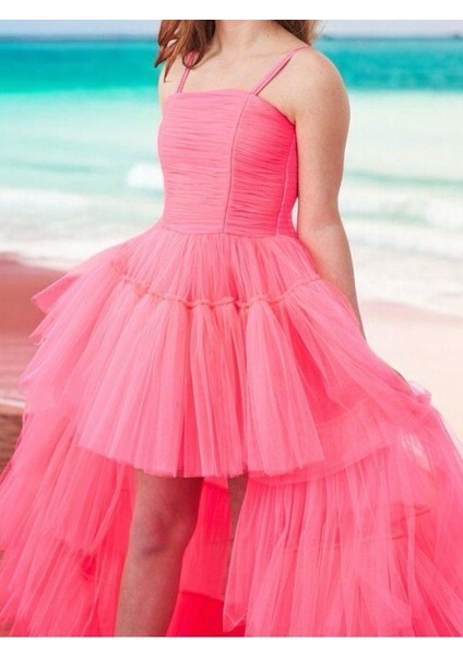 Kız Çocuk Tüllü Önü Kısa Arkası Uzun Kuyruklu Abiye Elbise indirimleri