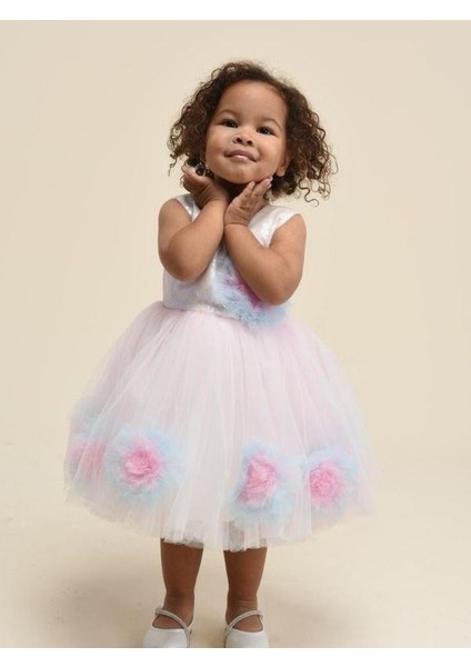 Kız Çocuk Tül ve Çiçek Detaylı Parlak Abiye Elbise fiyatları