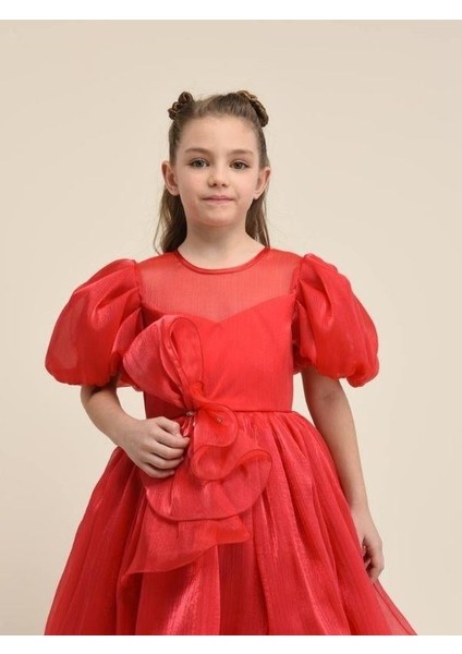 Kız Çocuk Balon Kollu Şık ve Parlak Abiye Elbise modelleri