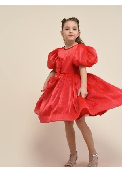 Kız Çocuk Balon Kollu Şık ve Parlak Abiye Elbise indirimleri