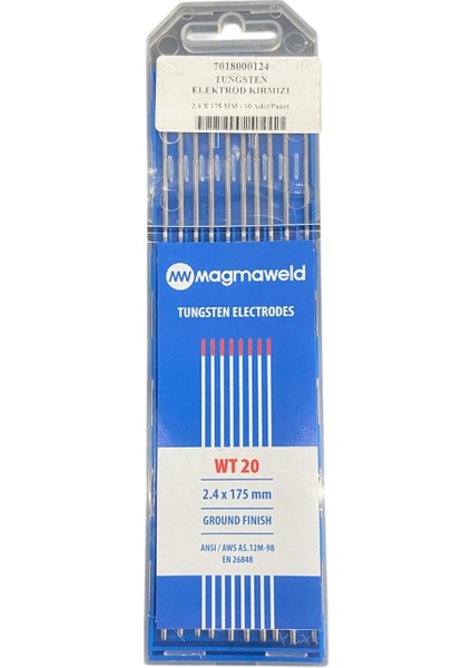 Tungsten Elektrod Kırmızı (Wt-20) 2.4 x 175 mm - 10 Adet 7018000124