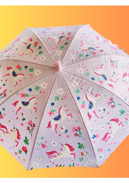 Yağmurda Rengi Değişen Toz Pembe Kız Çocuk Şemsiye