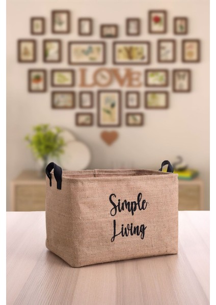 Jüt Simple Living Baskılı Büyük Boy Düzenleyici Saklama Sepeti 37 x 27 x 25