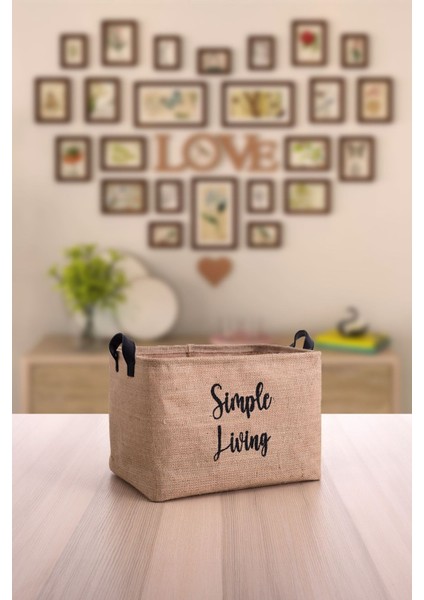 2'li Jüt Orta Boy Simple Living Baskılı Düzenleyici Saklama Sepeti Set 30 x 22 x 18 fırsatları