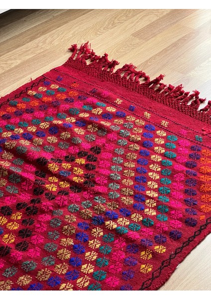 100 x 120 cm El Dokuma Antika Halı, Canlı Renkli, Vintage Geometrik Desenli Kilim, Şık Ev Dekoru modelleri