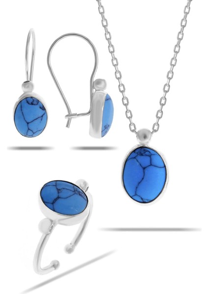 Firuze Taşlı Rodyumlu Gümüş Set